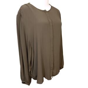 C&A (European) Blouse Top Olive Green Peasant Lagenlook Minimalist Flowy XL/46